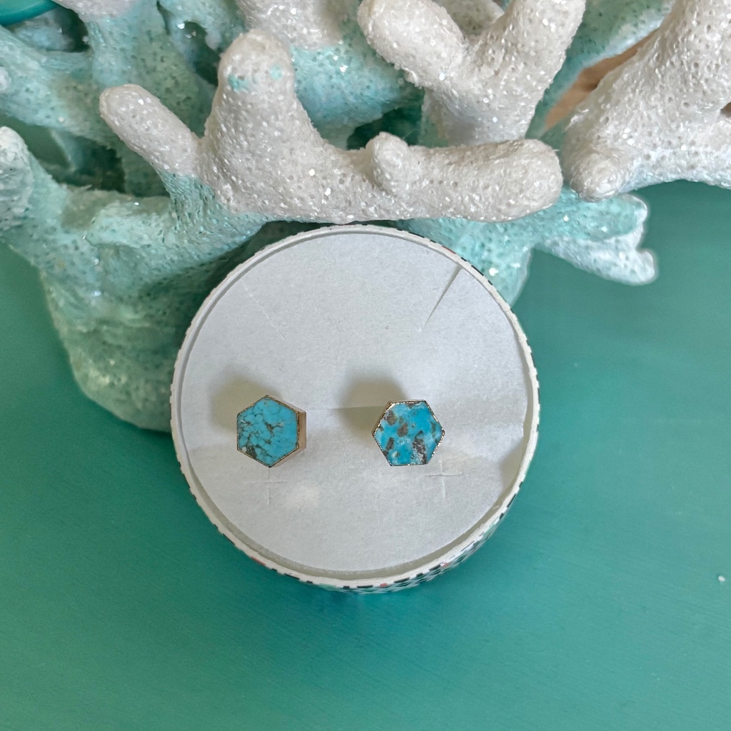 Nwt Turquoise Hexagon Stud Earrings